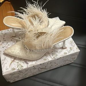 Antonio Melani x Nicola Bathie Liz Ostrich Feathers Rhinestone Dress Mules